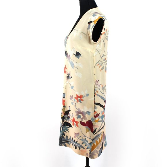 Etro Silk Pale Peach Floral Design V-Neck Knee Length Shift Dress 40 - Picture 4 of 8